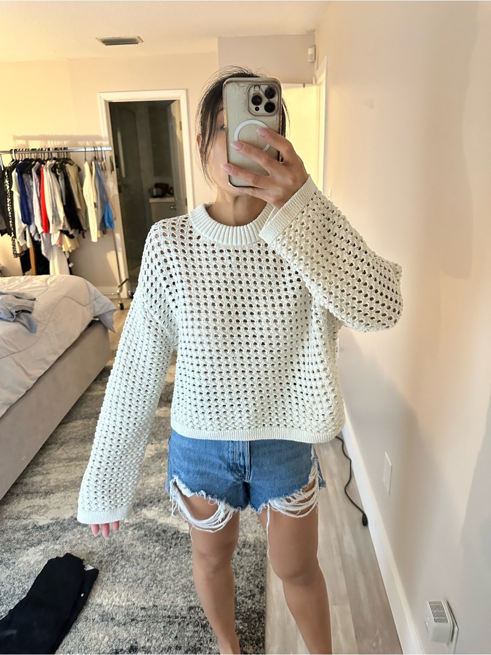 2 top H&M Cream Open-Knit Crewneck Sweater and cream top
